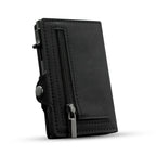 CASEKEY Smart Wallet Pink - Cartera de cuero minimalista y delgada con protección RFID, tarjeta emergente y correa de viaje