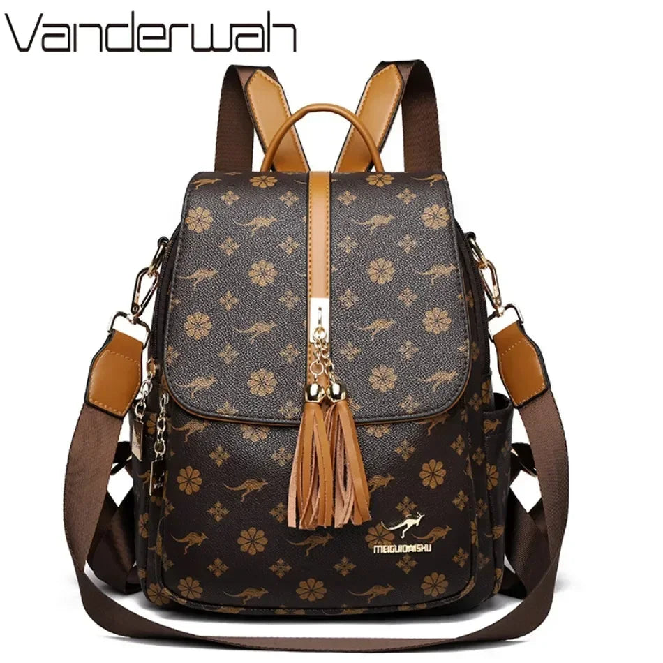 VANDERWAH Damen Leder Rucksack – Luxus Designer Rucksack mit Quaste, wasserdicht & elegant, große Innenaufteilung