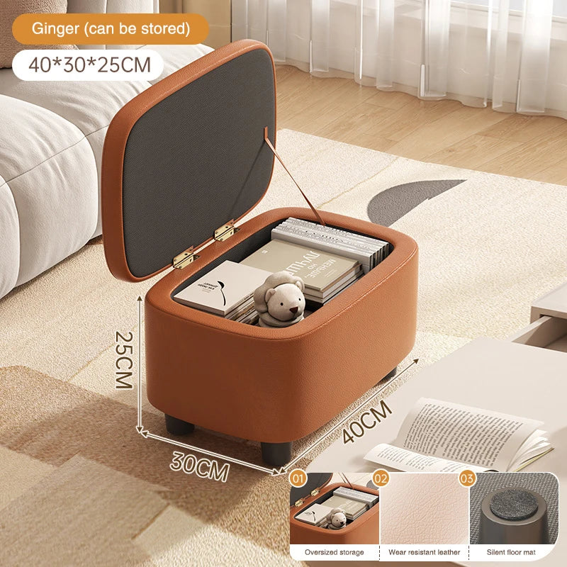Multifunktionaler Leder Sitzhocker mit Stauraum – Moderner Organizer Ottoman für Wohnzimmer, Flur & Schlafzimmer