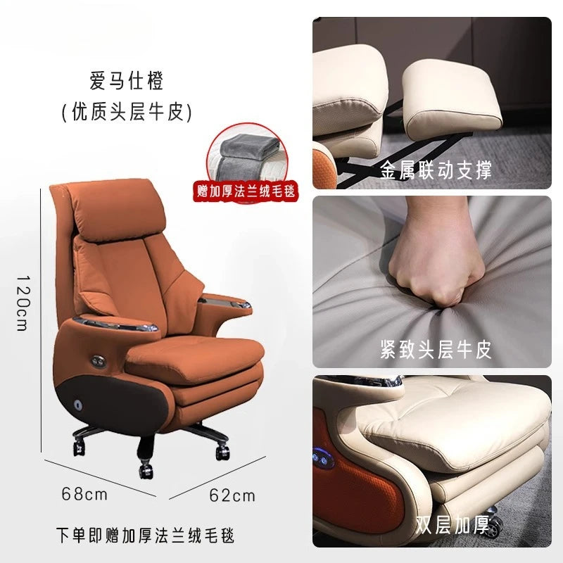 Elektrischer Executive Boss Chair aus Rindsleder – Luxus Bürostuhl mit Massagefunktion, Liege- & Hubfunktion für Büro & Nickerchen