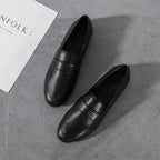 YBQJOO Damen Flats 2025 – Vintage Lederschuhe mit Rundzehen, rutschfest, britischer Stil, flache Alltagsschuhe für Frühling und Herbst