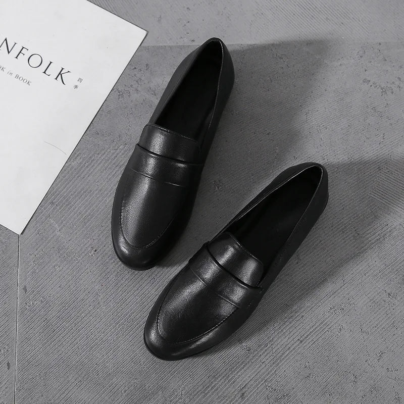 YBQJOO Damen Flats 2025 – Vintage Lederschuhe mit Rundzehen, rutschfest, britischer Stil, flache Alltagsschuhe für Frühling und Herbst