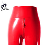 Damen Gothic PU Leder Leggings – Glänzend, High Waist & elastisch, Slim Fit Lederlook Hose mit Reißverschlussdetails