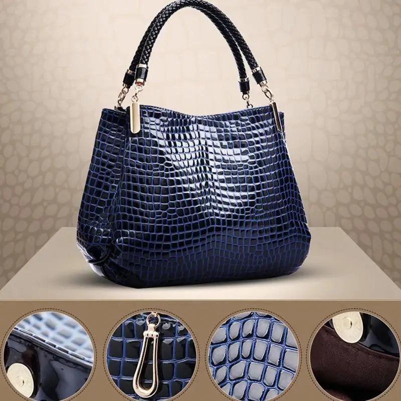Damen Tote Bag mit großer Kapazität – Schultertasche im Kroko-Look für Alltag, Shopping & Pendeln