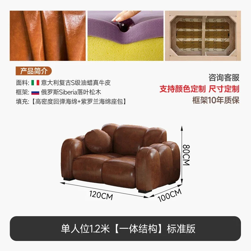 Cloud Designer Sofa im nordischen Stil – Modernes Lounge-Sofa mit Oil-Wax-Leder, Minimalistisches Relax-Sofa für Wohnzimmer &amp; Loft 