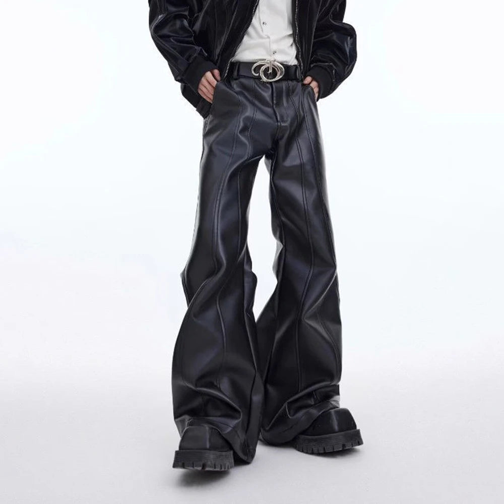 Mens Pu Leather Pants Three-Dimensional Deconstruction Plain Trousers Street Wear Youth Campus Niche Casual Pants Men'S Clothing