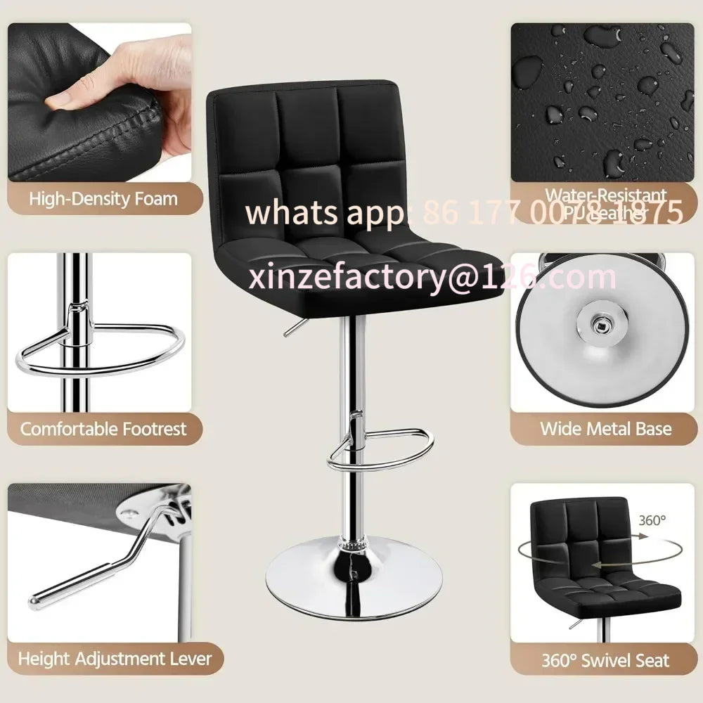 Barhocker 4er Set aus PU-Leder – Höhenverstellbare 360° Dreh-Barstühle mit Rückenlehne für Küche, Theke & Bar