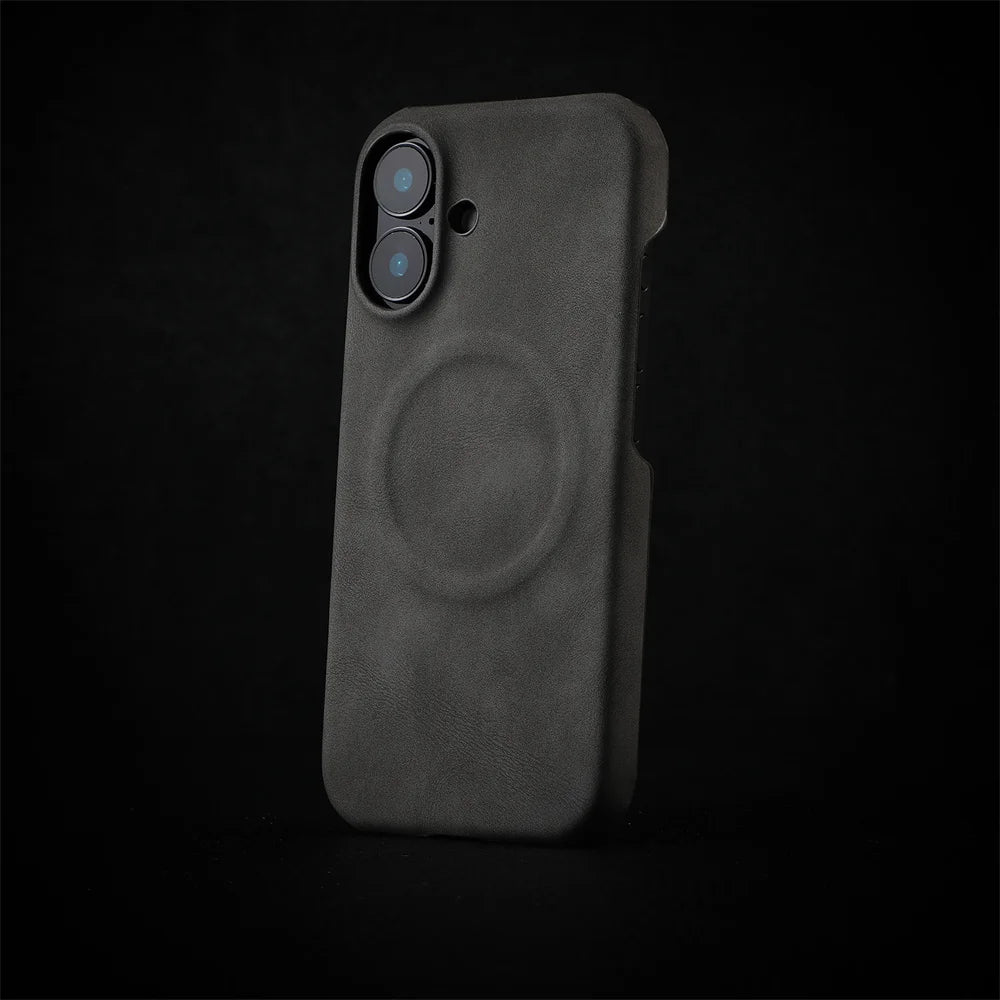 Business Magnetische Lederhülle aus Schafleder-Optik für iPhone 12–17 Air & Pro Max – Luxus Hard Case mit Stoßschutz & Wireless Charging