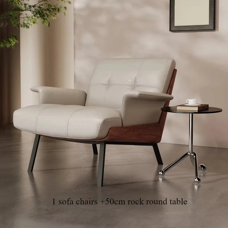 Ergonomischer Designer-Ledersessel im italienischen Luxus-Stil – Eleganter Minimalistischer Fauteuil mit Armlehnen für modernes Wohnzimmer