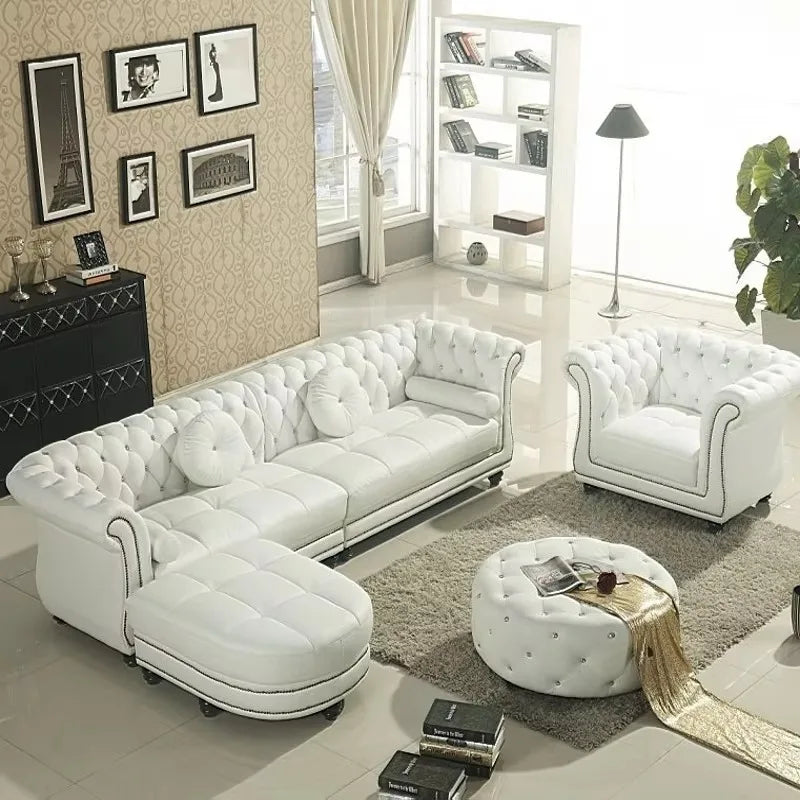 Modernes Weißes Ledersofa U-Form – Elegantes Sofa-Set für stilvolle Wohnzimmer mit großzügigem Sitzkomfort
