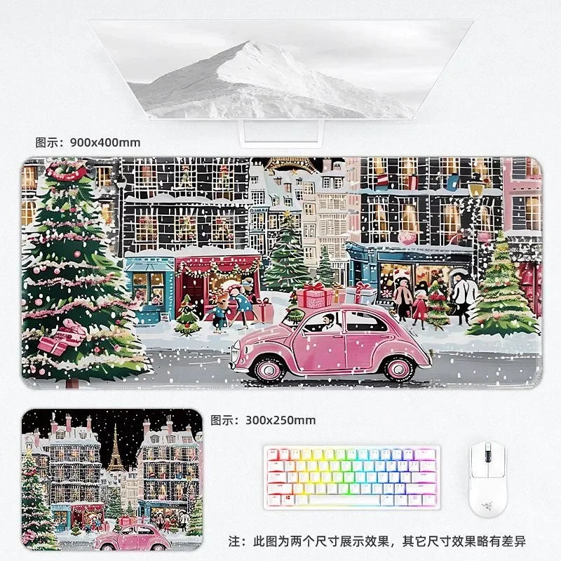 Weihnachtliche XXL PU Leder Schreibtischunterlage – Kawaii Cartoon Mousepad für Computer, Tastatur & Laptop
