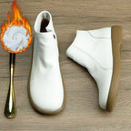 Handgefertigte Damen Stiefeletten aus echtem Leder – Warme Retro Ankle Boots mit Rundspitze &amp; Reißverschluss (Größe 35–45) 