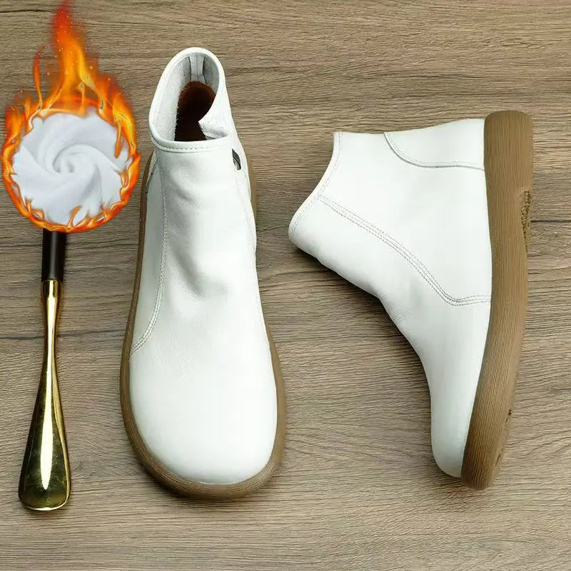 Handgefertigte Damen Stiefeletten aus echtem Leder – Warme Retro Ankle Boots mit Rundspitze & Reißverschluss (Größe 35–45)