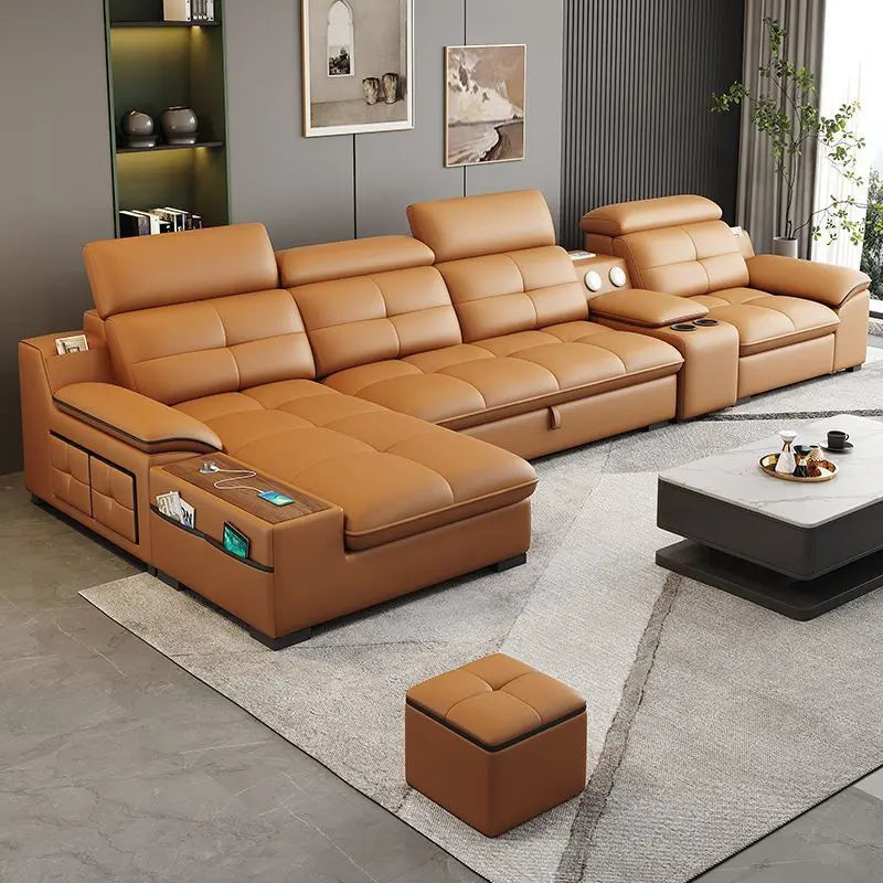 Modernes italienisches Leder Sofa mit Stauraum & elektrischer Funktion – Platzsparendes Kombinationssofa für kleine Wohnungen, elektrisch verstellbar