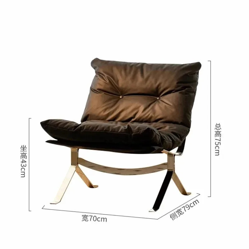 Nordischer Luxus Lounge Chair aus Echtleder – Designer Einzelsessel mit Edelstahlgestell &amp; Armlehnen für Wohnzimmer &amp; Schlafzimmer 