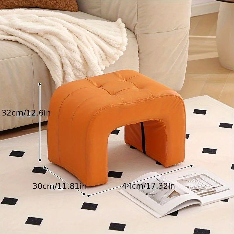 Massivholz Sitzhocker mit Kunstlederpolster – Multifunktionaler niedriger Lederhocker & kompakte Schuhwechsel-Bank für Wohnzimmer