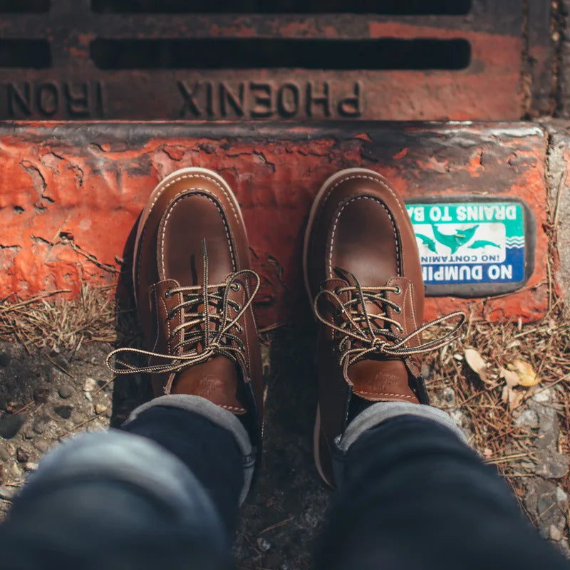 MADEN Herren Vintage Brown Split Leather Boots – Mid-Calf Motorrad- & Arbeitsschuhe, High-Top Schnürstiefel für Herbst und Winter
