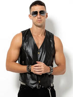 Veste en cuir pour hommes dans un style motard vintage – Cuir PU avec doublure en V, bras et sangles de transport