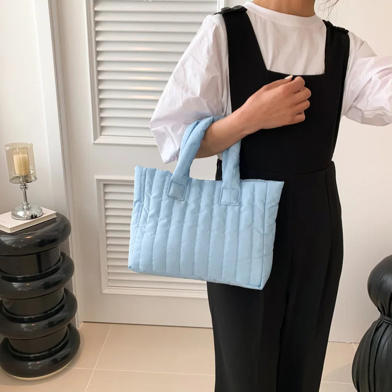 Gepolsterte Damen Tote Bag – Große Casual Schultertasche aus Baumwoll-Optik & Nylon, leicht, elegant & alltagstauglich