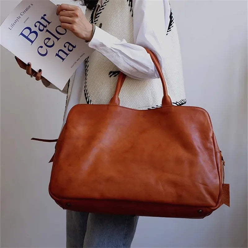 PNDME Vintage Leder Reisetasche aus echtem Rindsleder – Große Weekend- & Outdoor Travel Duffle Bag aus First-Layer Cowhide für Damen & Herren