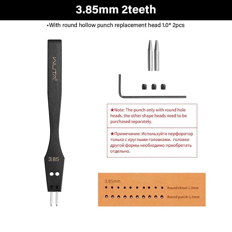 WUTA 3G Leder Pricking Iron mit Wechselkopf – Professionelles Lederlochwerkzeug aus 4Cr13 Stahl, Austauschbare Chisel- & Punch-Köpfe für DIY Lederarbeiten