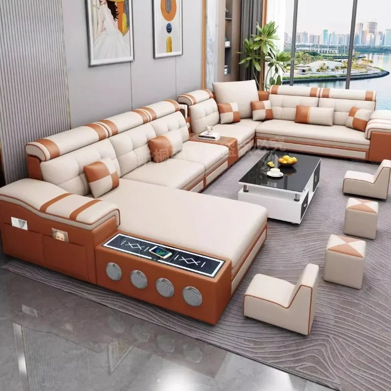 Multifunktionales Relax Leder Ecksofa – Ausziehbares & verstellbares Couples-Sofa mit Schlaffunktion und Stauraum, modernes Design für das Wohnzimmer