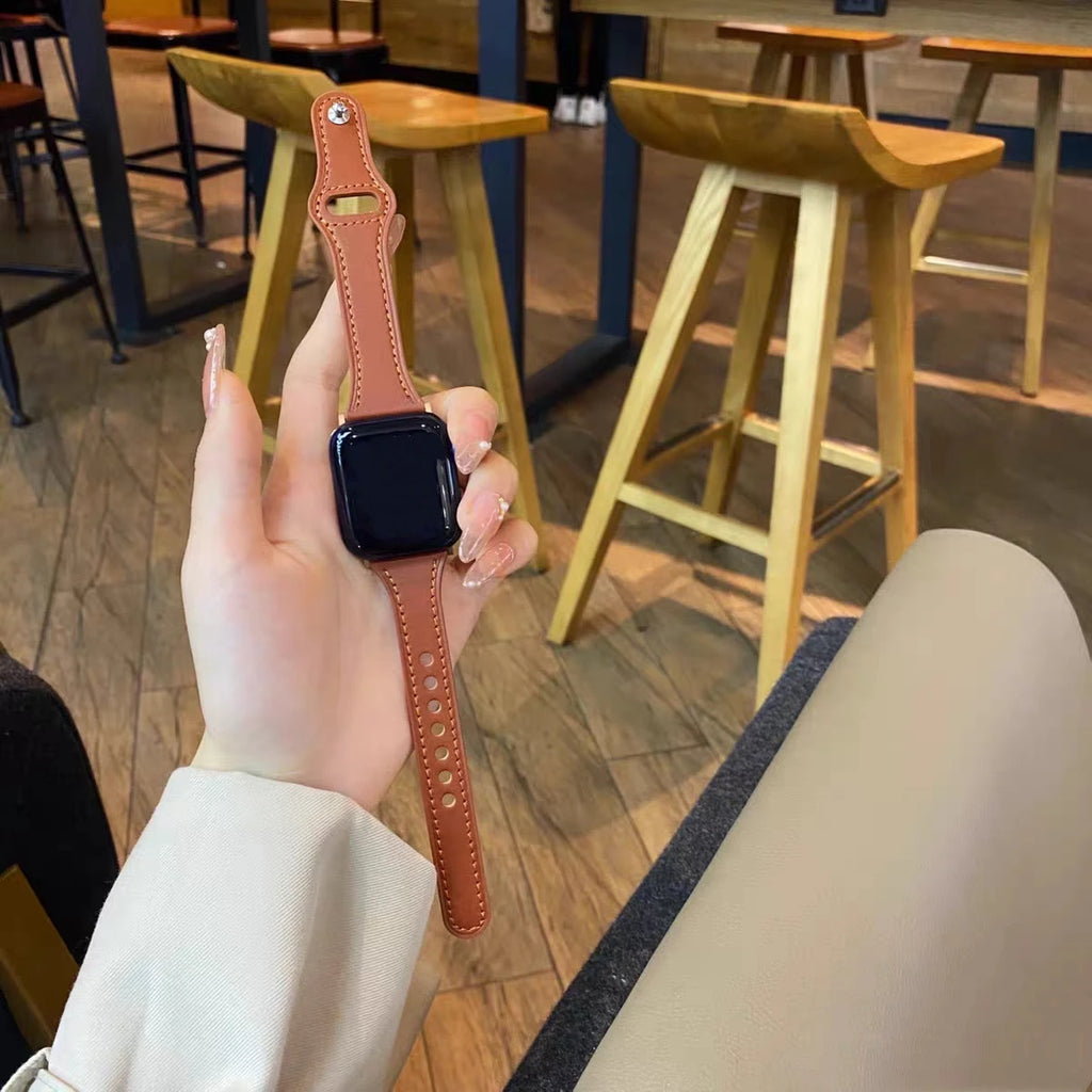Elegante pulsera de cuero con bucle para Apple Watch de mujer – Correa de cuero de gran calidad de 38–46 mm y 49 mm para las series 1–11, SE y Ultra