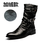 YBQJOO Herren Leder Stiefel – Mid-Calf Punk Rock Chelsea Boots, Klassische Herbst/Winter Schuhe, Schwarz, Plus Size 38–48