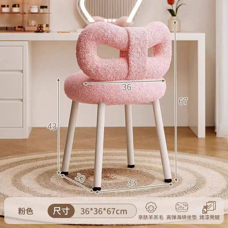 Premium Make-up Stuhl aus Leder – Drehbarer &amp; höhenverstellbarer Schminkstuhl in Creme mit Schleifen-Rückenlehne