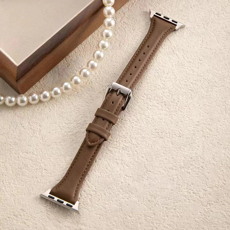 Schmales Lederarmband für Apple Watch – Slim Leather Strap 38–45 mm für Series 3–10, SE & Ultra | Elegantes Wristband aus Leder