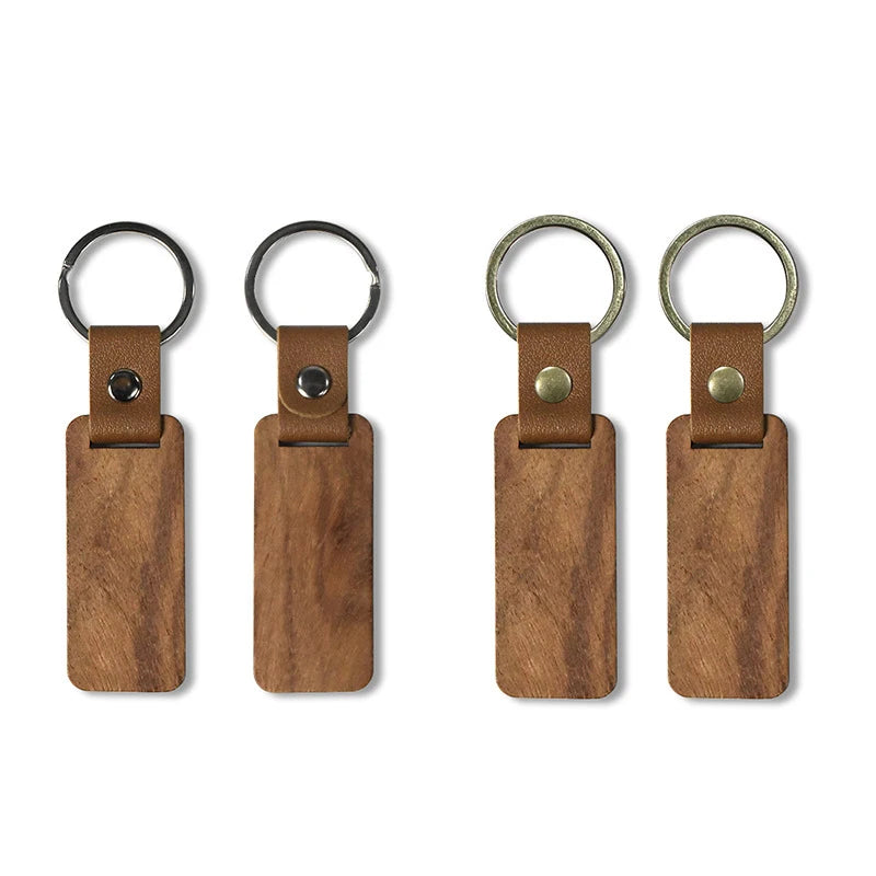 Porte-clés DIY en bois et cuir – Porte-clés à sublimation 10–100 pièces, porte-clés vierges idéaux pour souvenirs et cadeaux personnalisés
