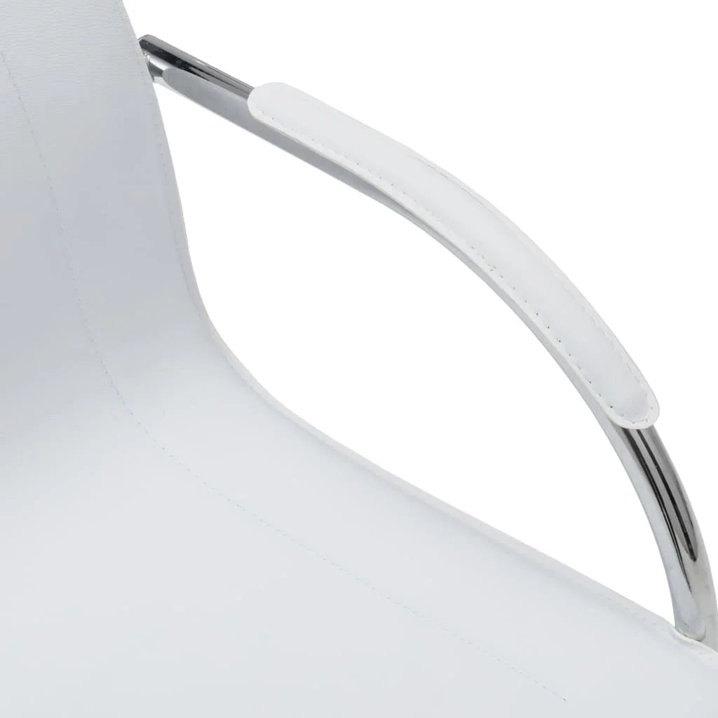 Weißer Freischwinger Bürostuhl aus Kunstleder – Cantilever Office Chair mit Armlehnen & Chromgestell für Büro & Homeoffice