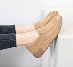 TIMETANG Damen Loafers Flats – Handgefertigte Mokassins aus echtem Leder, Slip-On, runde Zehen, Plattform Schuhe für Frühling &amp; Herbst