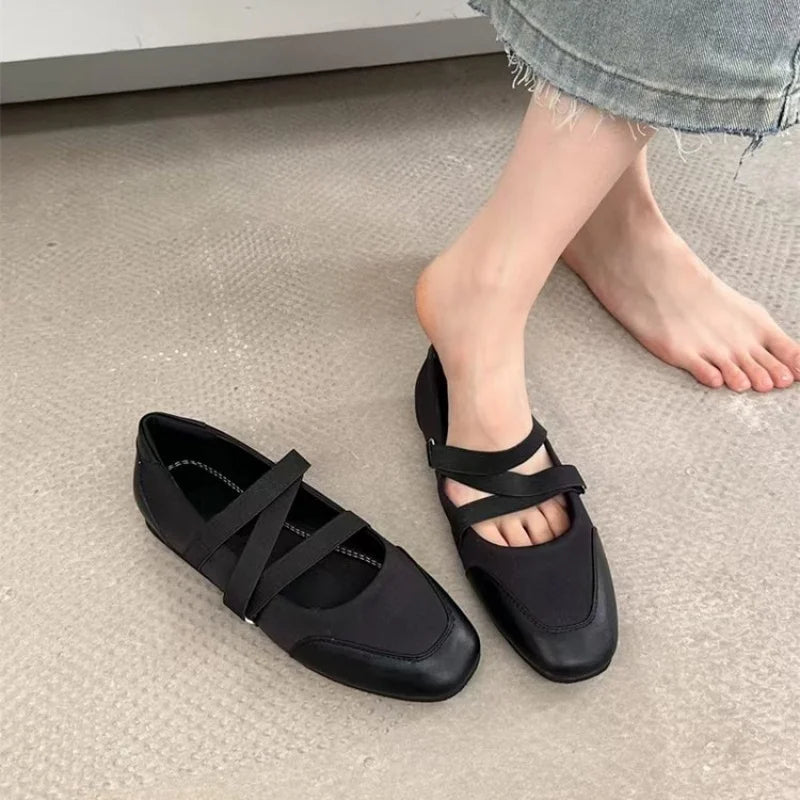 2025 Frühling/Herbst Mary Jane Flats – Ballett-inspirierte Rund-Toe Slip-On Damen Schuhe mit Elastikriemen, Vintage Arbeitspumps