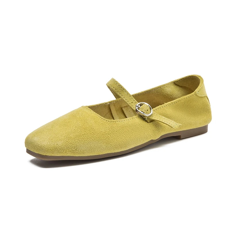 AIYUQI Mary Jane Damen 2025 – Neue Suede Leder Ballerina Flats mit quadratischer Zehenform, rutschfest, bequeme Büroschuhe 