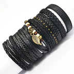 10er Set Lederarmbänder Unisex – Handgefertigte schwarze Wickelarmbänder im Casual & Sporty Style, größenverstellbar