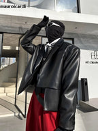 Mauroicardi Herren PU Lederblazer Kurz &amp; Locker – Chaqueta informal de diseño en negro o lila, weiche Lederoptik für Frühling &amp; Herbst