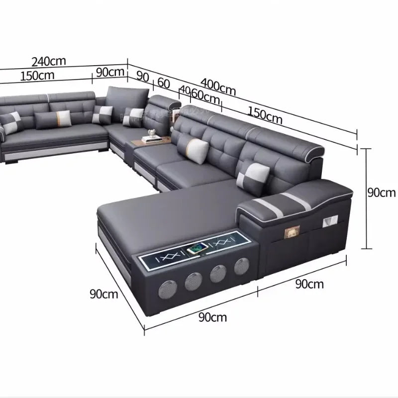 Multifunktionales Relax Leder Ecksofa – Ausziehbares &amp; verstellbares Couples-Sofa mit Schlaffunktion und Stauraum, modernes Design für das Wohnzimmer