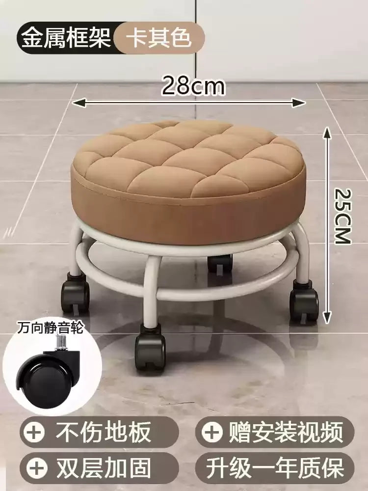 Niedriger Rollhocker aus Metall mit leisen Universalrollen – Beweglicher Schuhwechselstuhl für Haushalt &amp; Wohnzimmer