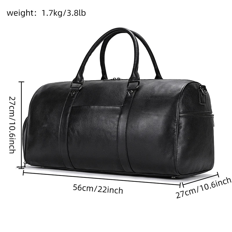 Luxuriöse Leder Reisetasche aus echtem Rindsleder – Große Carry-On & Weekender Duffle Bag für Damen und Herren, Premium Cowhide Travel Bag