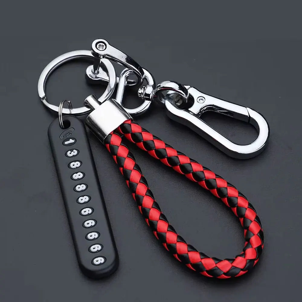 Trendiger DIY Leder-Schlüsselanhänger mit geflochtenem Seil – Anti-Verlust Keychain for Auto &amp; Motorrad, schlichter Keyring mit Metallring in Schwarz 