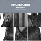 Damen Soft PU Leder Rucksack Schwarz – Multifunktionale College- & Schultertasche mit großem Stauraum für Alltag & Reisen