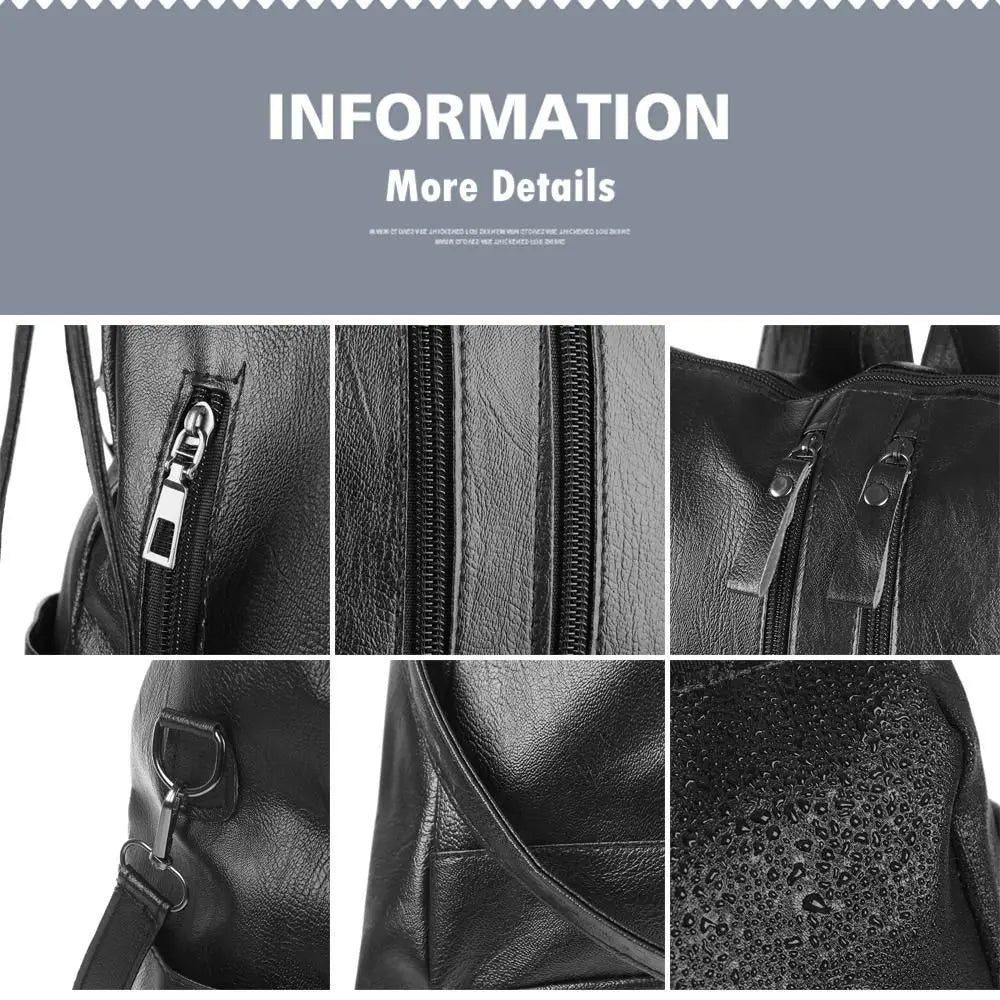 Damen Soft PU Leder Rucksack Schwarz - Multifunktionale College- &amp; Schultertasche mit großem Stauraum für Alltag &amp; Reisen 