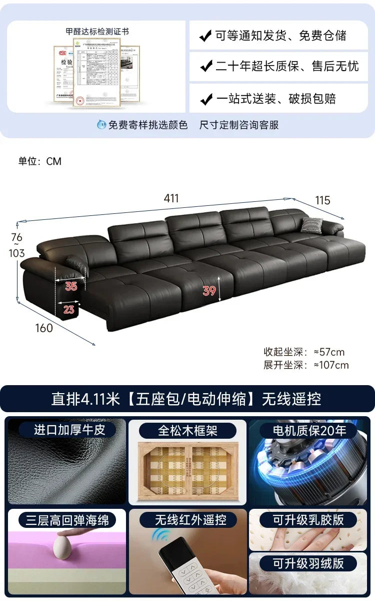 Luxuriöses schwarzes Echtleder Sofa mit Relax- & Schlaffunktion – Modernes Designer Ecksofa & Daybed für stilvolle Wohnzimmer