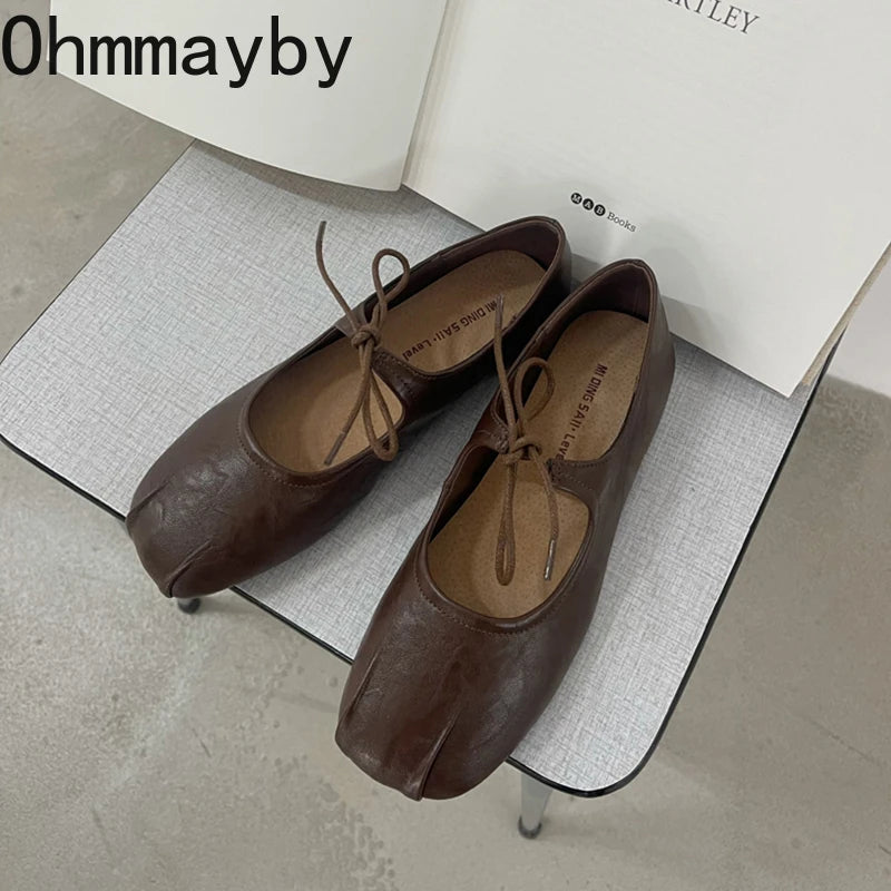 ohmmayby ​​Damen Ballerina Flats 2025 – Frühling Mary Jane Schuhe mit Butterfly-Knoten, Bequeme Leder Flats for Party et Alltag 