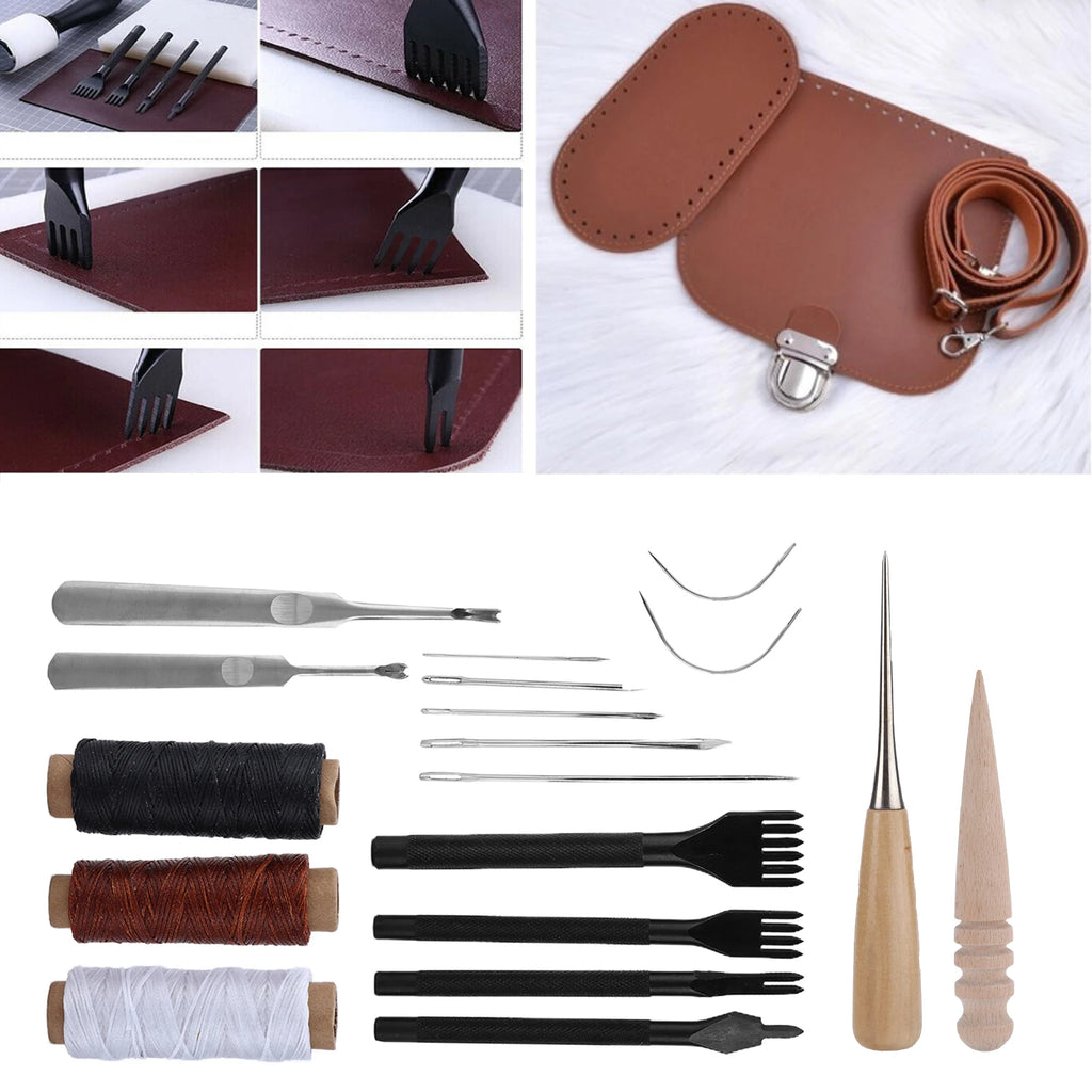 18-teiliges Leder Werkzeug Set – Vielseitiges Leder Nähset für Denim, Teppich, Polster & DIY Lederarbeiten