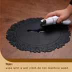 Runde schwarze Kunstleder Tischsets – Geprägte Luxus-Platzmatten, wasserdicht & rutschfest für Esstisch, Café & Küche (1/2/6 Stück)