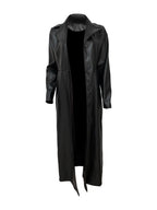 Damen Langer Kunstleder Mantel 2025 – PU Faux Leather Coat mit Reverskragen, Single-Breasted Verschluss & Splice-Design, Y2K Streetwear Jacke