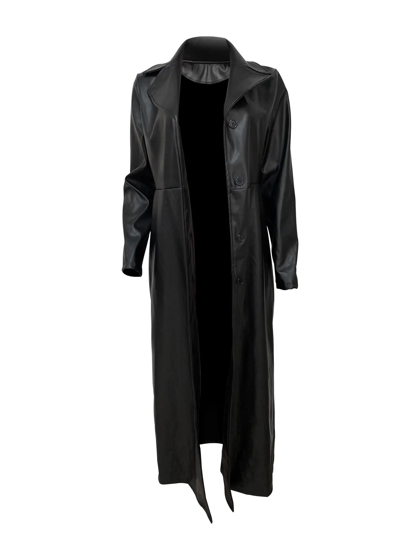 Damen Langer Kunstleder Mantel 2025 – PU Faux Leather Coat mit Reverskragen, Single-Breasted Verschluss & Splice-Design, Y2K Streetwear Jacke