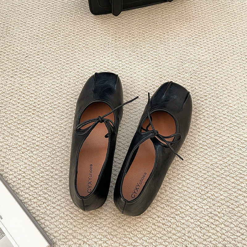ohmmayby Damen Ballerina Flats 2025 – Frühling Mary Jane Schuhe mit Butterfly-Knoten, Bequeme Leder Flats für Party und Alltag